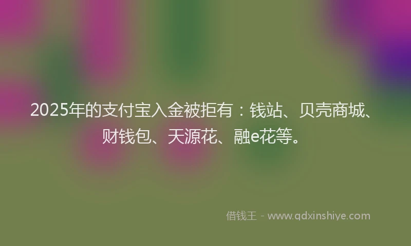 2025年的支付宝入金被拒有：钱站、贝壳商城、财钱包、天源花、融e花等。