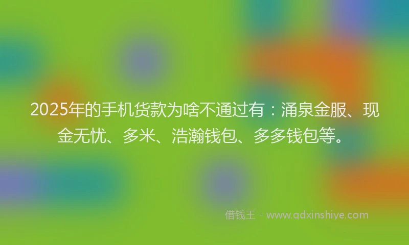 2025年的手机货款为啥不通过有：涌泉金服、现金无忧、多米、浩瀚钱包、多多钱包等。
