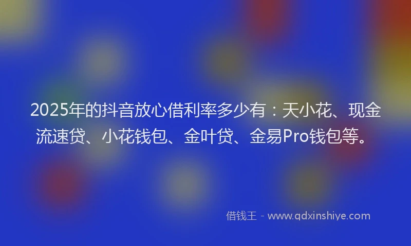 2025年的抖音放心借利率多少有：天小花、现金流速贷、小花钱包、金叶贷、金易Pro钱包等。