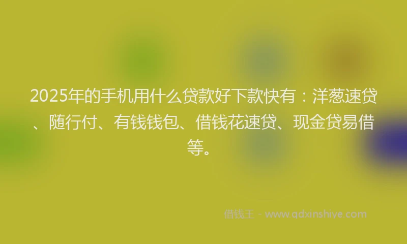 2025年的手机用什么贷款好下款快有：洋葱速贷、随行付、有钱钱包、借钱花速贷、现金贷易借等。