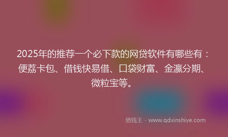 2025年的推荐一个必下款的网贷软件有哪些有：便荔卡包、借钱快易借、口袋财富、金瀛分期、微粒宝等。