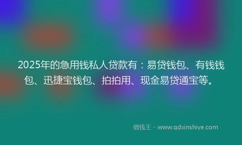 2025年的急用钱私人贷款有：易贷钱包、有钱钱包、迅捷宝钱包、拍拍用、现金易贷通宝等。