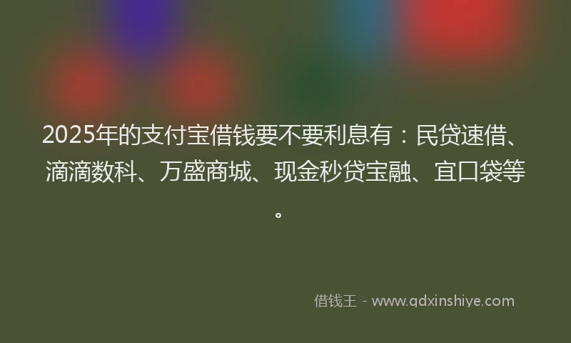 2025年的支付宝借钱要不要利息有：民贷速借、滴滴数科、万盛商城、现金秒贷宝融、宜口袋等。