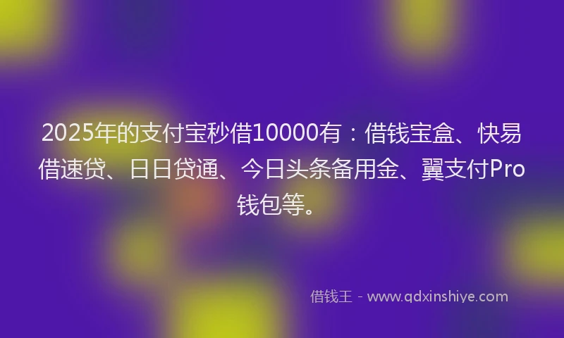 2025年的支付宝秒借10000有：借钱宝盒、快易借速贷、日日贷通、今日头条备用金、翼支付Pro钱包等。