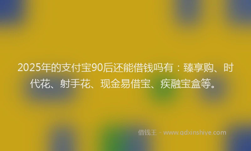 2025年的支付宝90后还能借钱吗有：臻享购、时代花、射手花、现金易借宝、疾融宝盒等。