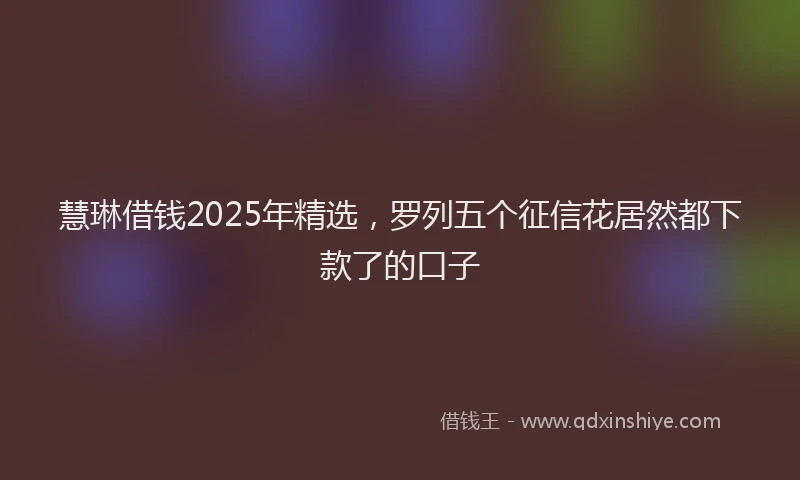慧琳借钱2025年精选，罗列五个征信花居然都下款了的口子