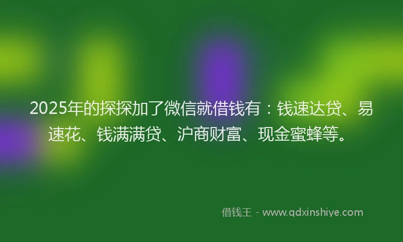 2025年的探探加了微信就借钱有：钱速达贷、易速花、钱满满贷、沪商财富、现金蜜蜂等。