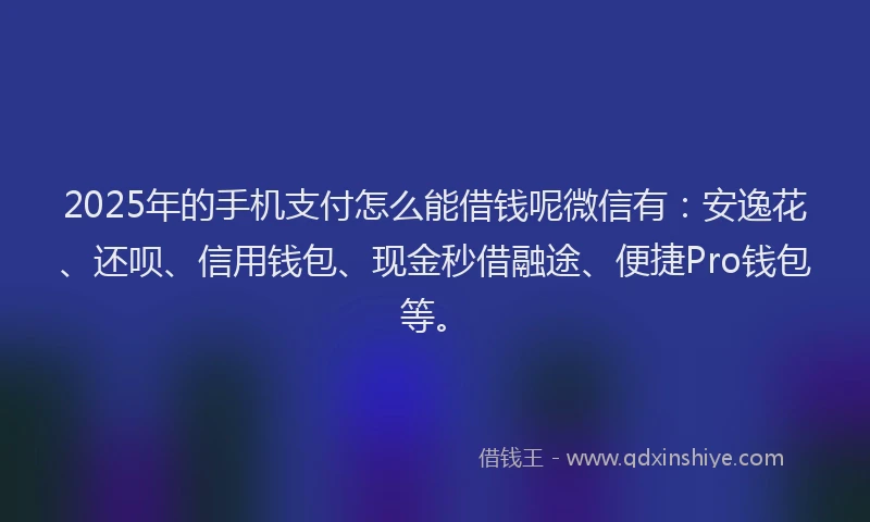 2025年的手机支付怎么能借钱呢微信有：安逸花、还呗、信用钱包、现金秒借融途、便捷Pro钱包等。