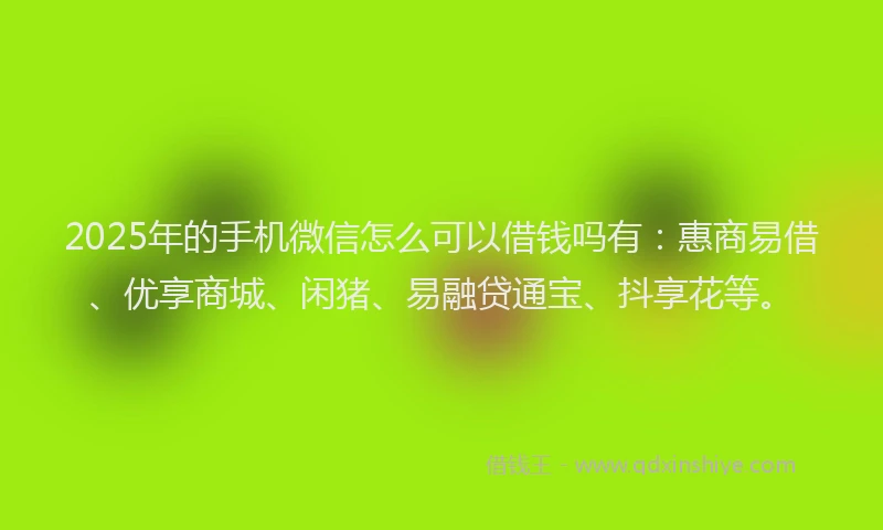 2025年的手机微信怎么可以借钱吗有：惠商易借、优享商城、闲猪、易融贷通宝、抖享花等。