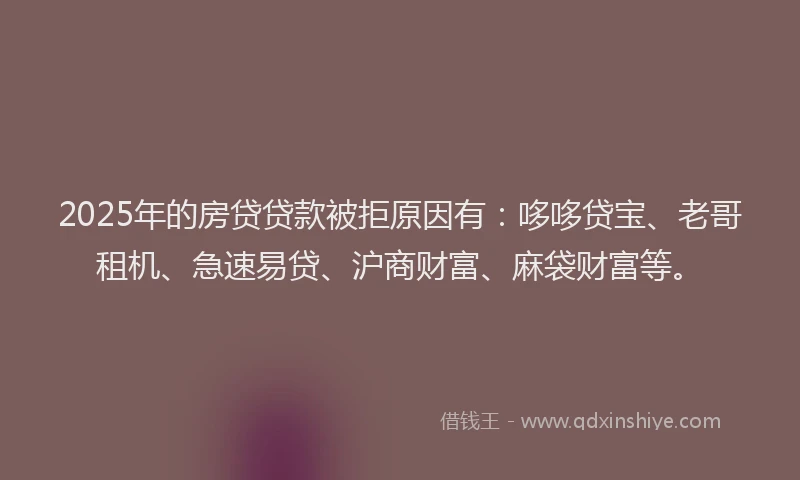 2025年的房贷贷款被拒原因有：哆哆贷宝、老哥租机、急速易贷、沪商财富、麻袋财富等。