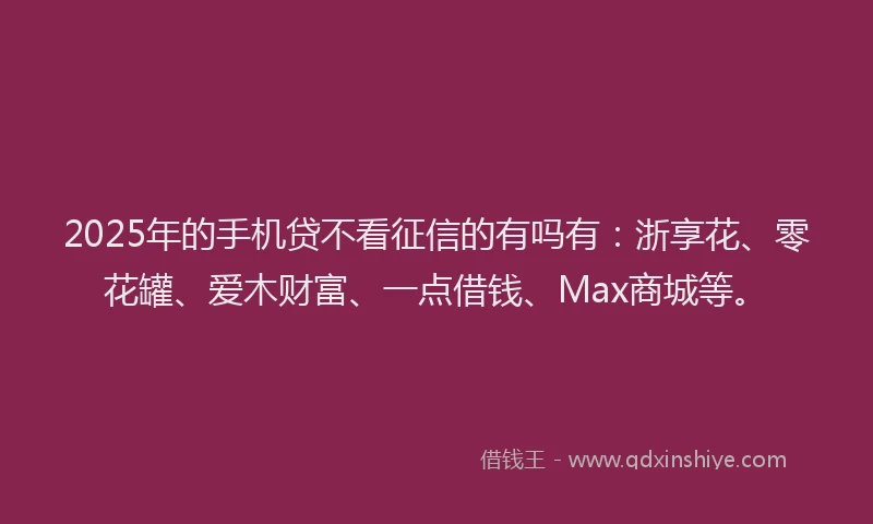 2025年的手机贷不看征信的有吗有：浙享花、零花罐、爱木财富、一点借钱、Max商城等。