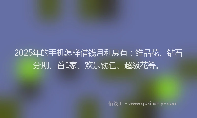 2025年的手机怎样借钱月利息有：维品花、钻石分期、首E家、欢乐钱包、超级花等。