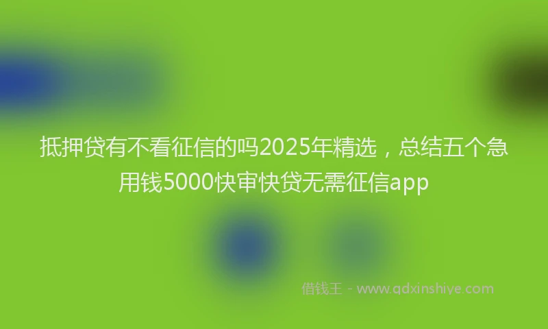 抵押贷有不看征信的吗2025年精选，总结五个急用钱5000快审快贷无需征信app