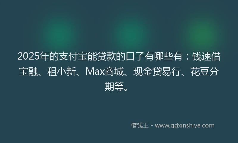 2025年的支付宝能贷款的口子有哪些有：钱速借宝融、租小新、Max商城、现金贷易行、花豆分期等。