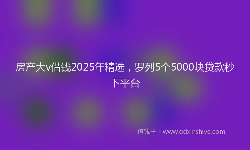 房产大v借钱2025年精选，罗列5个5000块贷款秒下平台