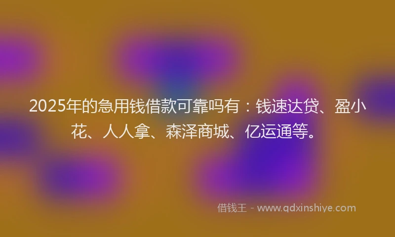 2025年的急用钱借款可靠吗有：钱速达贷、盈小花、人人拿、森泽商城、亿运通等。