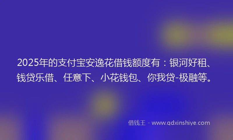 2025年的支付宝安逸花借钱额度有：银河好租、钱贷乐借、任意下、小花钱包、你我贷-极融等。