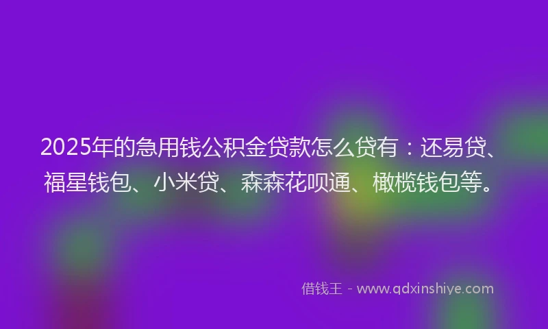 2025年的急用钱公积金贷款怎么贷有：还易贷、福星钱包、小米贷、森森花呗通、橄榄钱包等。