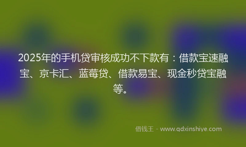 2025年的手机贷审核成功不下款有：借款宝速融宝、京卡汇、蓝莓贷、借款易宝、现金秒贷宝融等。