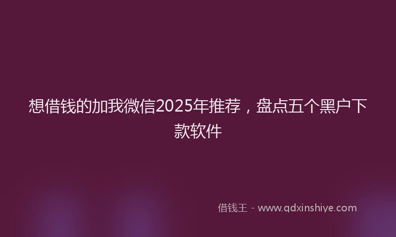 想借钱的加我微信2025年推荐，盘点五个黑户下款软件