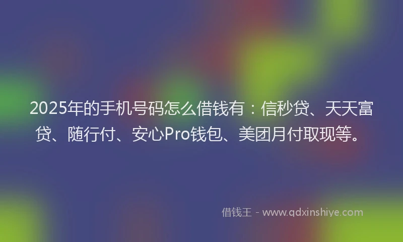 2025年的手机号码怎么借钱有：信秒贷、天天富贷、随行付、安心Pro钱包、美团月付取现等。