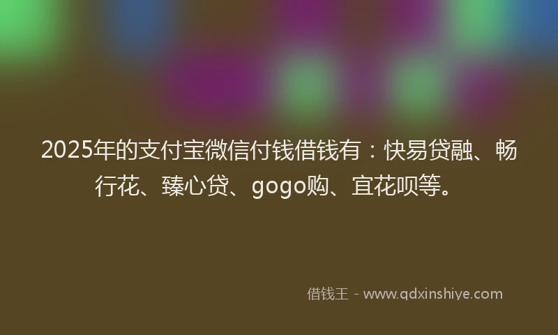 2025年的支付宝微信付钱借钱有：快易贷融、畅行花、臻心贷、gogo购、宜花呗等。