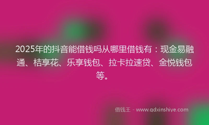 2025年的抖音能借钱吗从哪里借钱有：现金易融通、桔享花、乐享钱包、拉卡拉速贷、金悦钱包等。