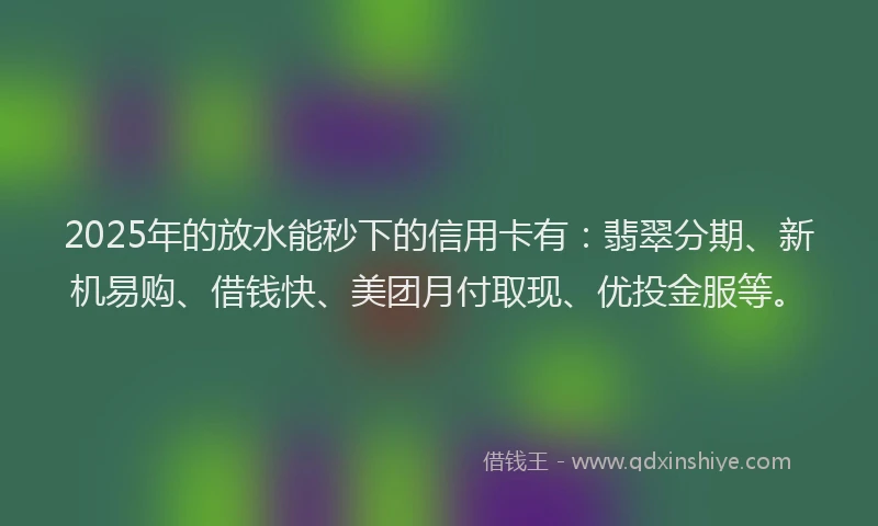 2025年的放水能秒下的信用卡有：翡翠分期、新机易购、借钱快、美团月付取现、优投金服等。