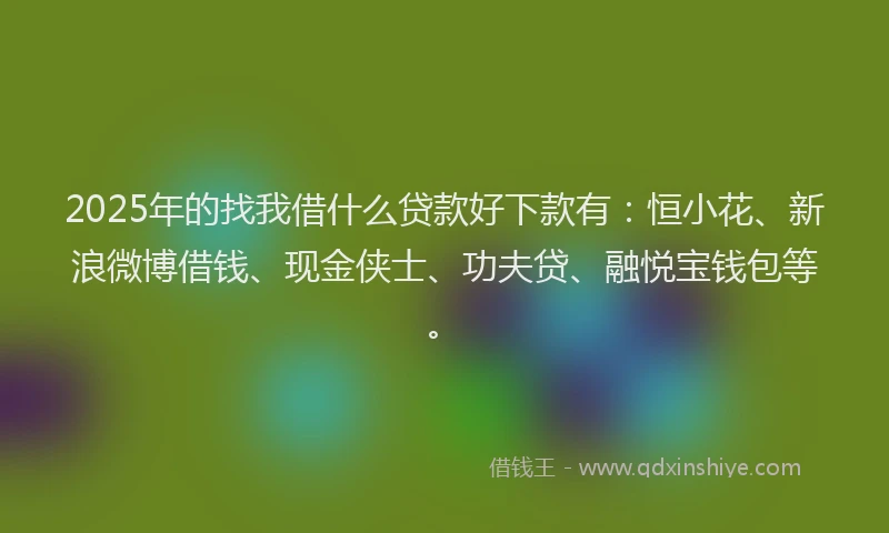 2025年的找我借什么贷款好下款有：恒小花、新浪微博借钱、现金侠士、功夫贷、融悦宝钱包等。