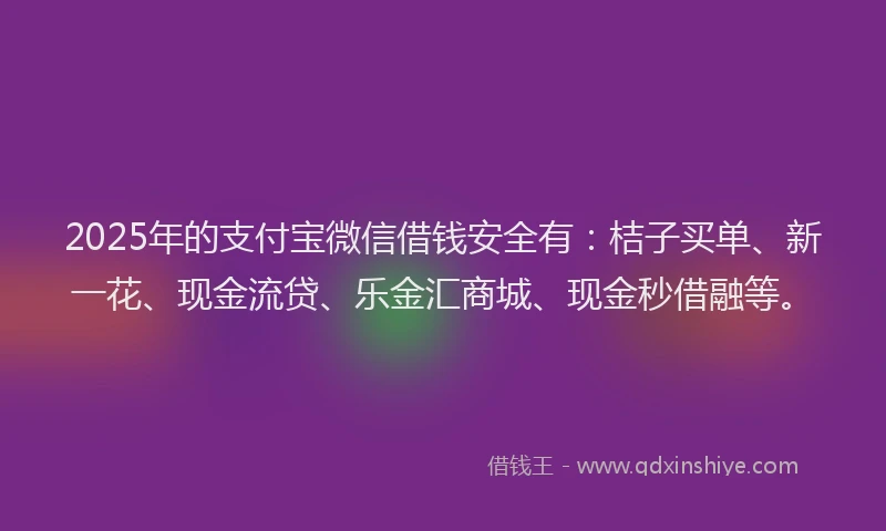 2025年的支付宝微信借钱安全有：桔子买单、新一花、现金流贷、乐金汇商城、现金秒借融等。