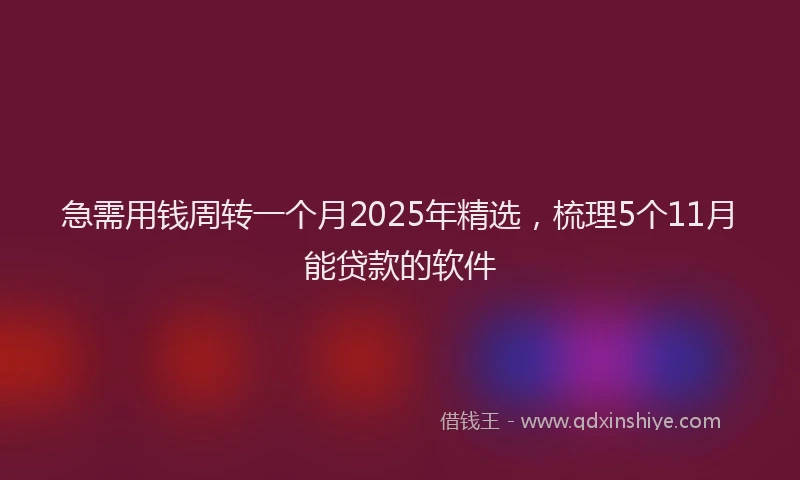 急需用钱周转一个月2025年精选，梳理5个11月能贷款的软件