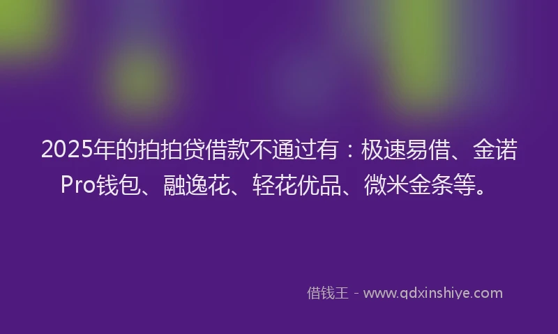 2025年的拍拍贷借款不通过有：极速易借、金诺Pro钱包、融逸花、轻花优品、微米金条等。