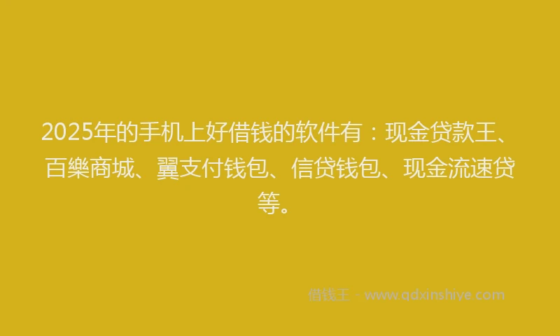 2025年的手机上好借钱的软件有：现金贷款王、百樂商城、翼支付钱包、信贷钱包、现金流速贷等。