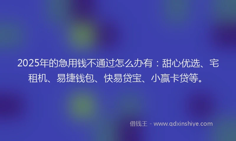 2025年的急用钱不通过怎么办有：甜心优选、宅租机、易捷钱包、快易贷宝、小赢卡贷等。