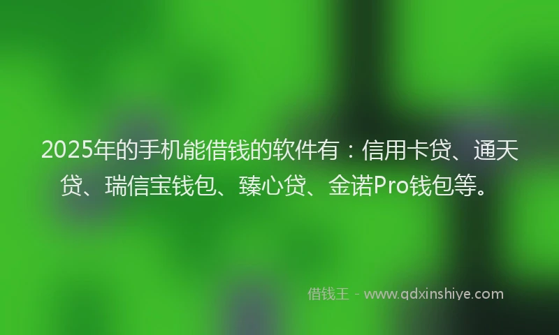 2025年的手机能借钱的软件有：信用卡贷、通天贷、瑞信宝钱包、臻心贷、金诺Pro钱包等。