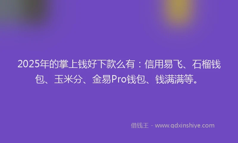 2025年的掌上钱好下款么有：信用易飞、石榴钱包、玉米分、金易Pro钱包、钱满满等。