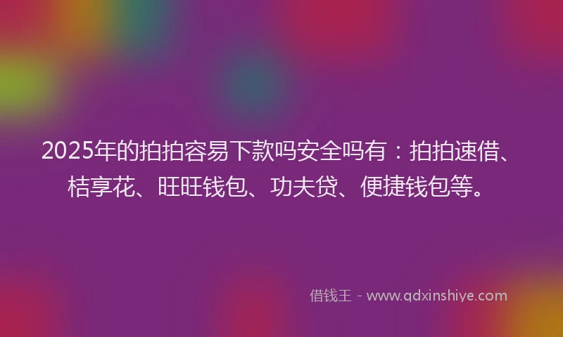 2025年的拍拍容易下款吗安全吗有：拍拍速借、桔享花、旺旺钱包、功夫贷、便捷钱包等。