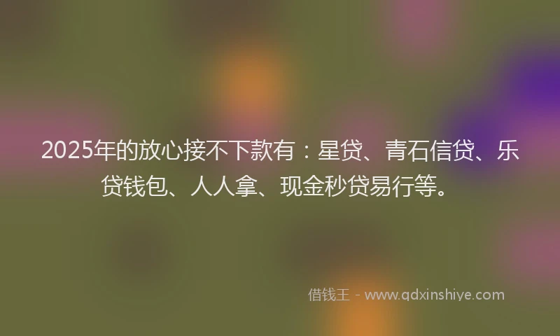 2025年的放心接不下款有：星贷、青石信贷、乐贷钱包、人人拿、现金秒贷易行等。