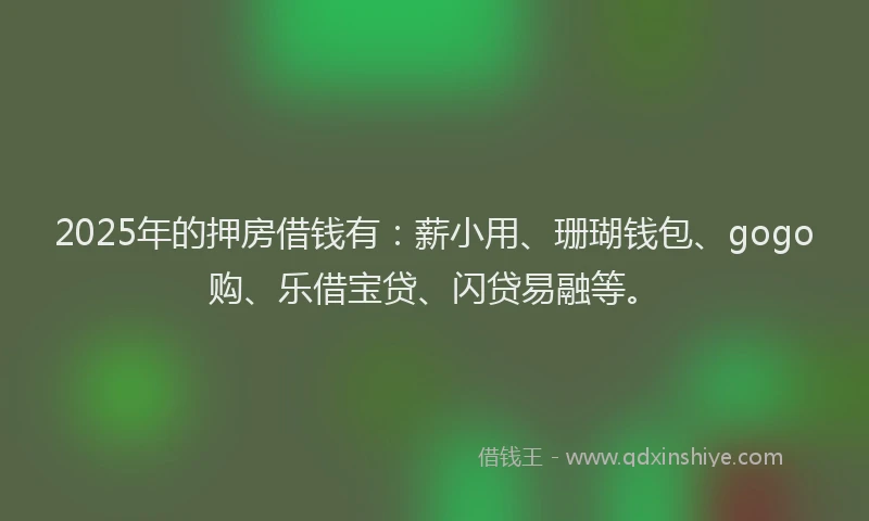 2025年的押房借钱有：薪小用、珊瑚钱包、gogo购、乐借宝贷、闪贷易融等。