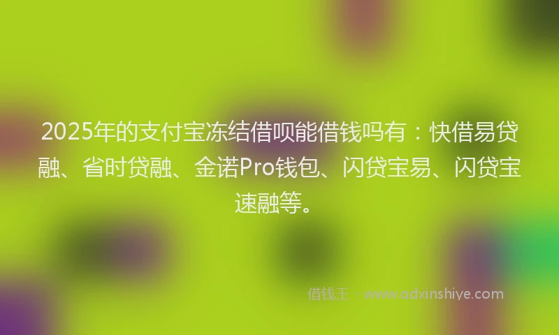 2025年的支付宝冻结借呗能借钱吗有：快借易贷融、省时贷融、金诺Pro钱包、闪贷宝易、闪贷宝速融等。