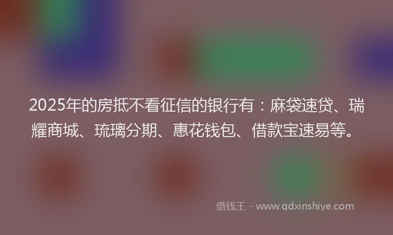 2025年的房抵不看征信的银行有：麻袋速贷、瑞耀商城、琉璃分期、惠花钱包、借款宝速易等。