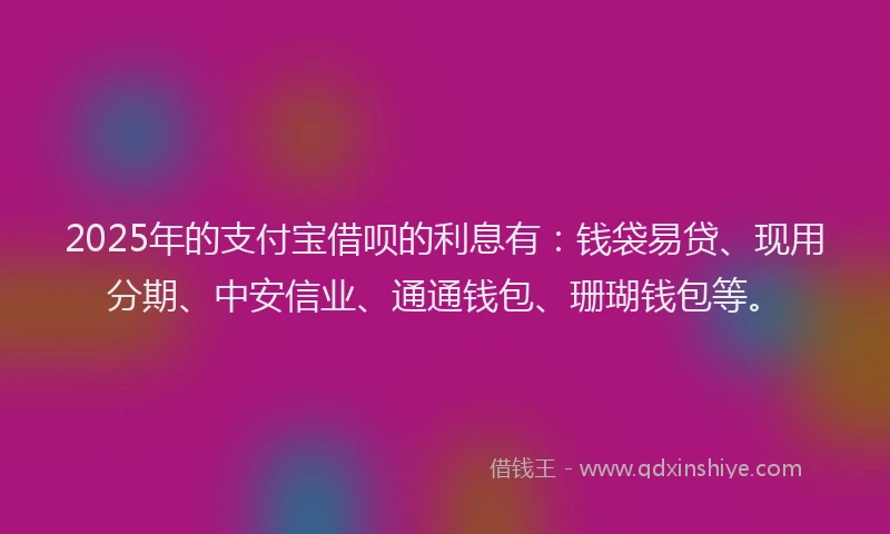 2025年的支付宝借呗的利息有：钱袋易贷、现用分期、中安信业、通通钱包、珊瑚钱包等。