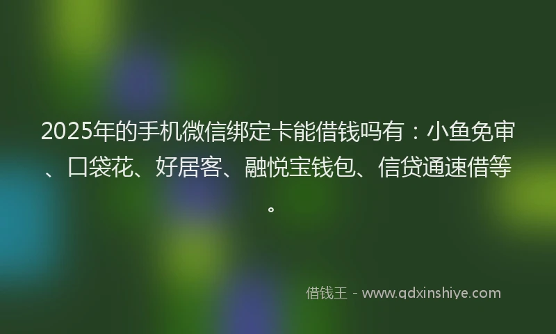 2025年的手机微信绑定卡能借钱吗有：小鱼免审、口袋花、好居客、融悦宝钱包、信贷通速借等。