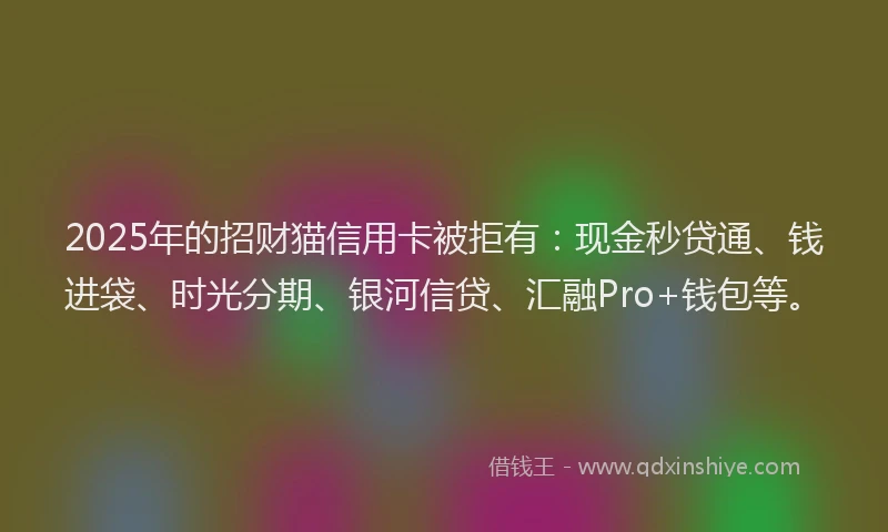 2025年的招财猫信用卡被拒有：现金秒贷通、钱进袋、时光分期、银河信贷、汇融Pro+钱包等。