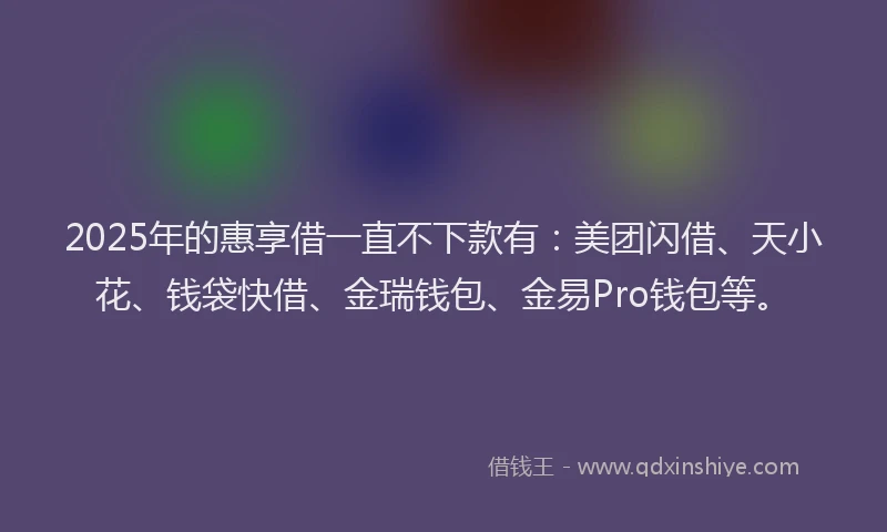 2025年的惠享借一直不下款有：美团闪借、天小花、钱袋快借、金瑞钱包、金易Pro钱包等。