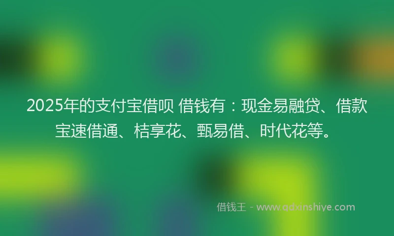 2025年的支付宝借呗 借钱有：现金易融贷、借款宝速借通、桔享花、甄易借、时代花等。