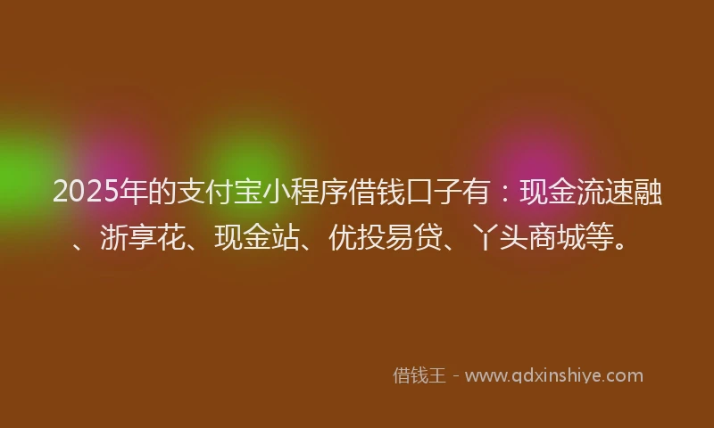 2025年的支付宝小程序借钱口子有：现金流速融、浙享花、现金站、优投易贷、丫头商城等。