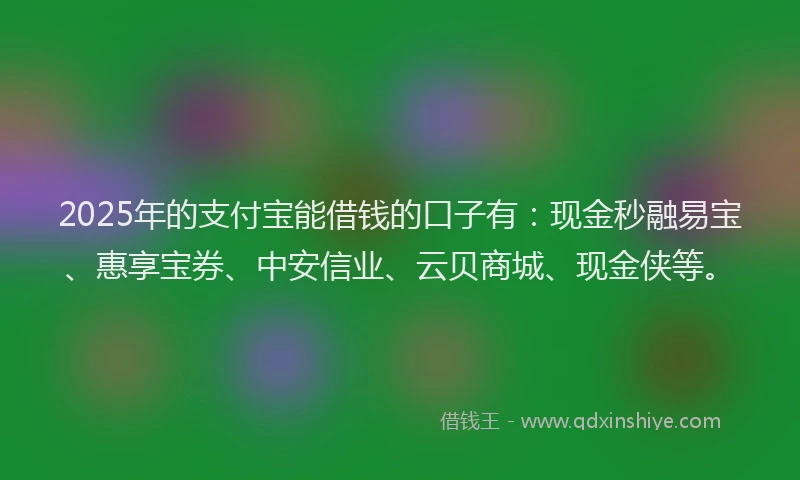 2025年的支付宝能借钱的口子有：现金秒融易宝、惠享宝券、中安信业、云贝商城、现金侠等。