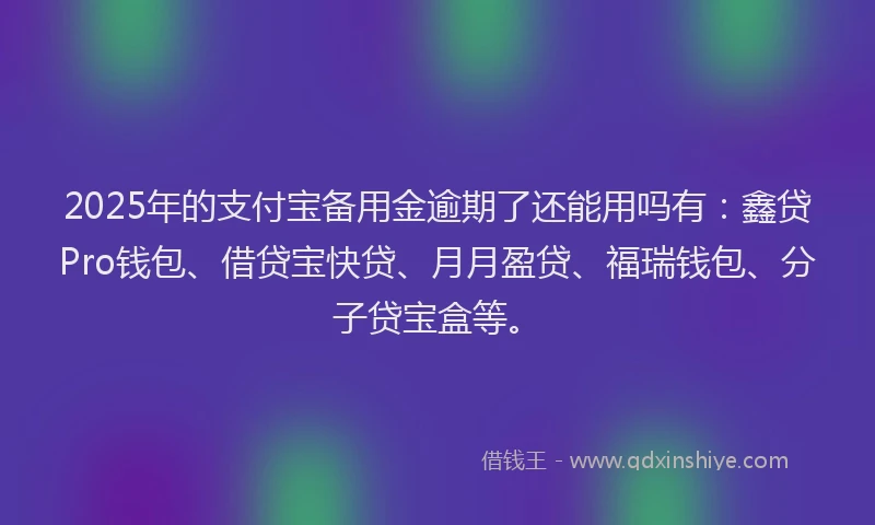2025年的支付宝备用金逾期了还能用吗有：鑫贷Pro钱包、借贷宝快贷、月月盈贷、福瑞钱包、分子贷宝盒等。