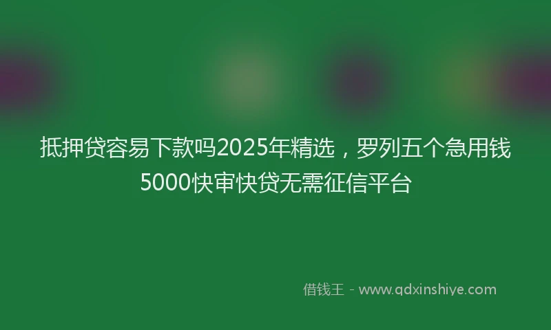 抵押贷容易下款吗2025年精选，罗列五个急用钱5000快审快贷无需征信平台